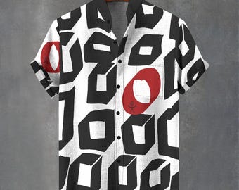 Geometric Print Short Sleeve Button-Up Shirt