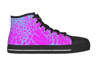 bubble Gum Jaguar - High Top Canvas Shoes W/ Laces - Abstract Animal Print Summer Style Footwear