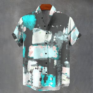 Music Festival Psychedelic Abstract Painting Party Shirt All Over Grunge Print Gift For Him or Her Button Down Geometric Mashup