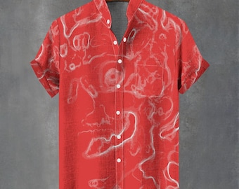 Camisa hawaiana con estampado psicodélico desgastado Iowaska Dream Skull, camisa con botones de estampado gótico grunge abstracto