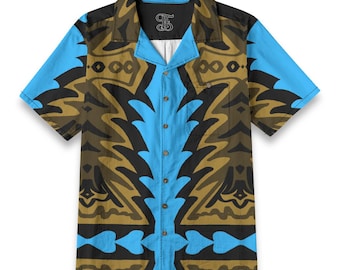 Mens Button Down Summer Shirt Abstract Fancy Shirt Design for Party or Rave