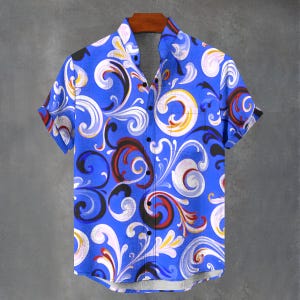 ボタンダウン メンズ シャツ - Party Favours Shirt Co - 抽象的なスクロール サイケデリック グルーヴィーな花柄シャツ - 夏のパーティーのギフトアイデア