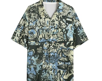 Herren Rayon Camp Shirt - Graffiti Urban Print Hawaiian Style Button Down