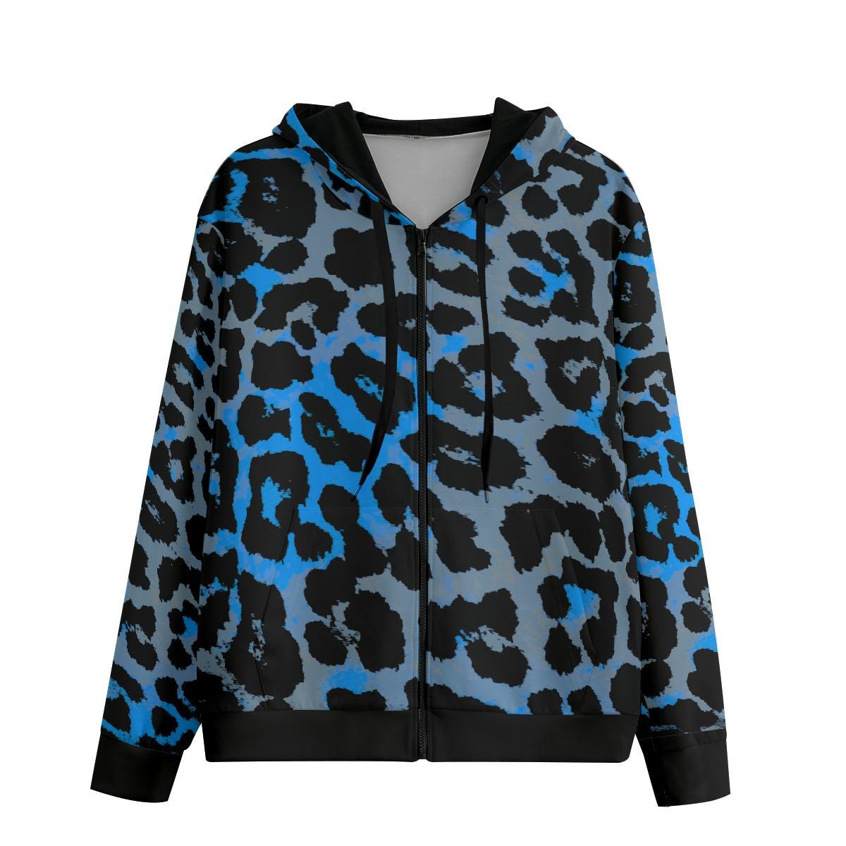 Blue Leopard Print Cotton Zip-up Hoodie – Grunge Punk Style - Etsy