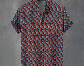 Men's Wavy Groovy Hawaiian Shirt - Retro Psychedelic Party Button-Up