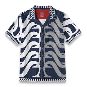 Blue Custom &quot;S&quot; Pattern Hawaiian Style Button Down Shirt Design Gift idea for Summer Party