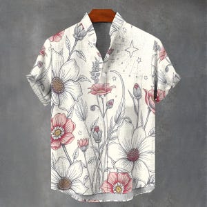 Camicia con bottoni e stampa floreale psichedelica per feste, regalo per lui o per lei, da indossare durante i rave festival musicali.