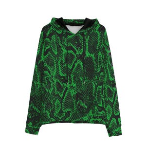 Python Snake Skin Print Hoodie – Abstract Animal Print Pull Over Sweatshirt , Black Liner.