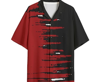 Camisa de rayón desgastada con estampado grunge y líneas divididas – Camisa abstracta rasgada con botones