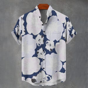 Hawaiian Abstract Floral Print Digital Art Party Shirt All Over Flower Print Gift For Him or Her Button Up Mans Button Down Fancy Shirt.