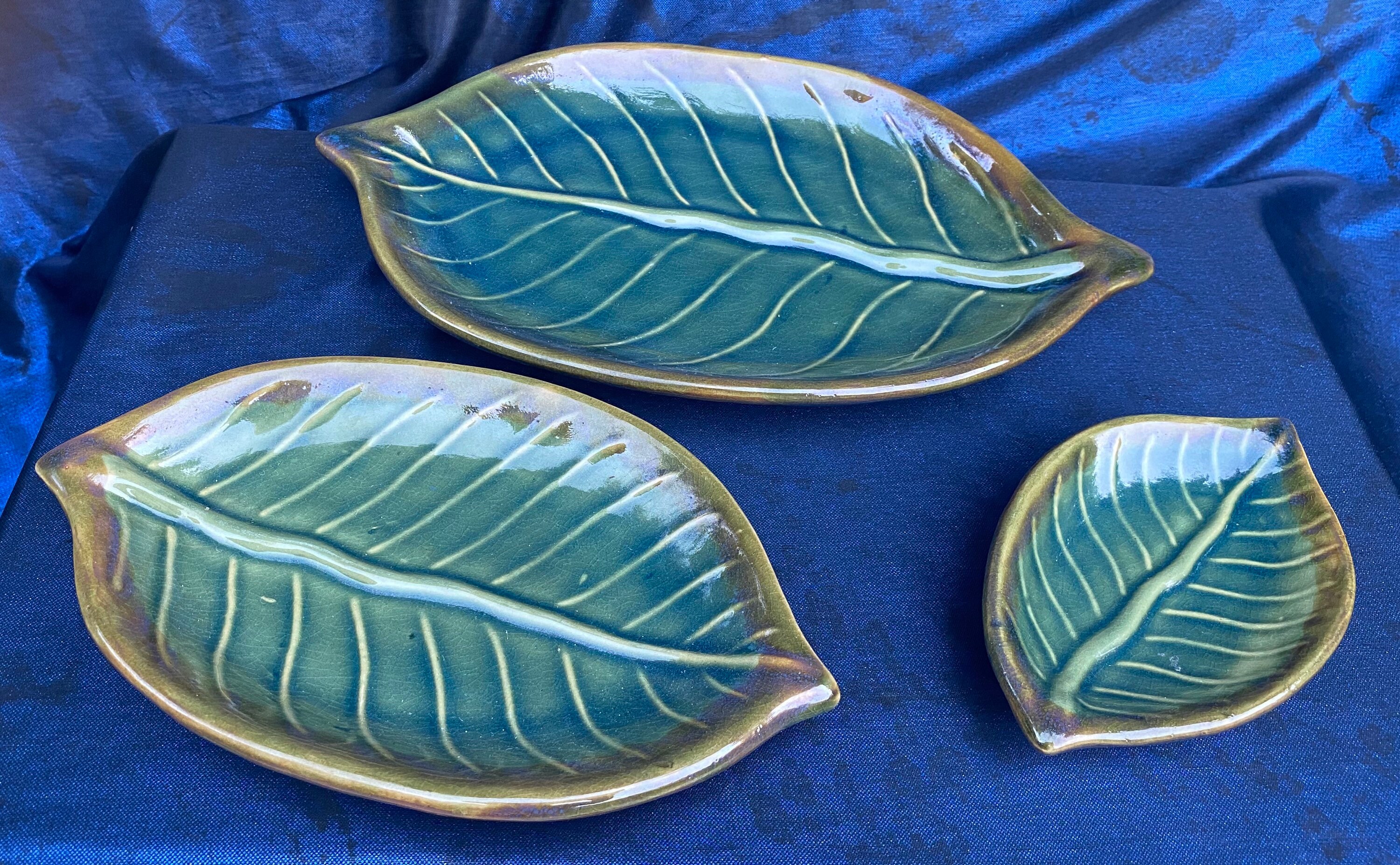 Set of Leaf Design Green Serving Dishes Various Sizes Etsy