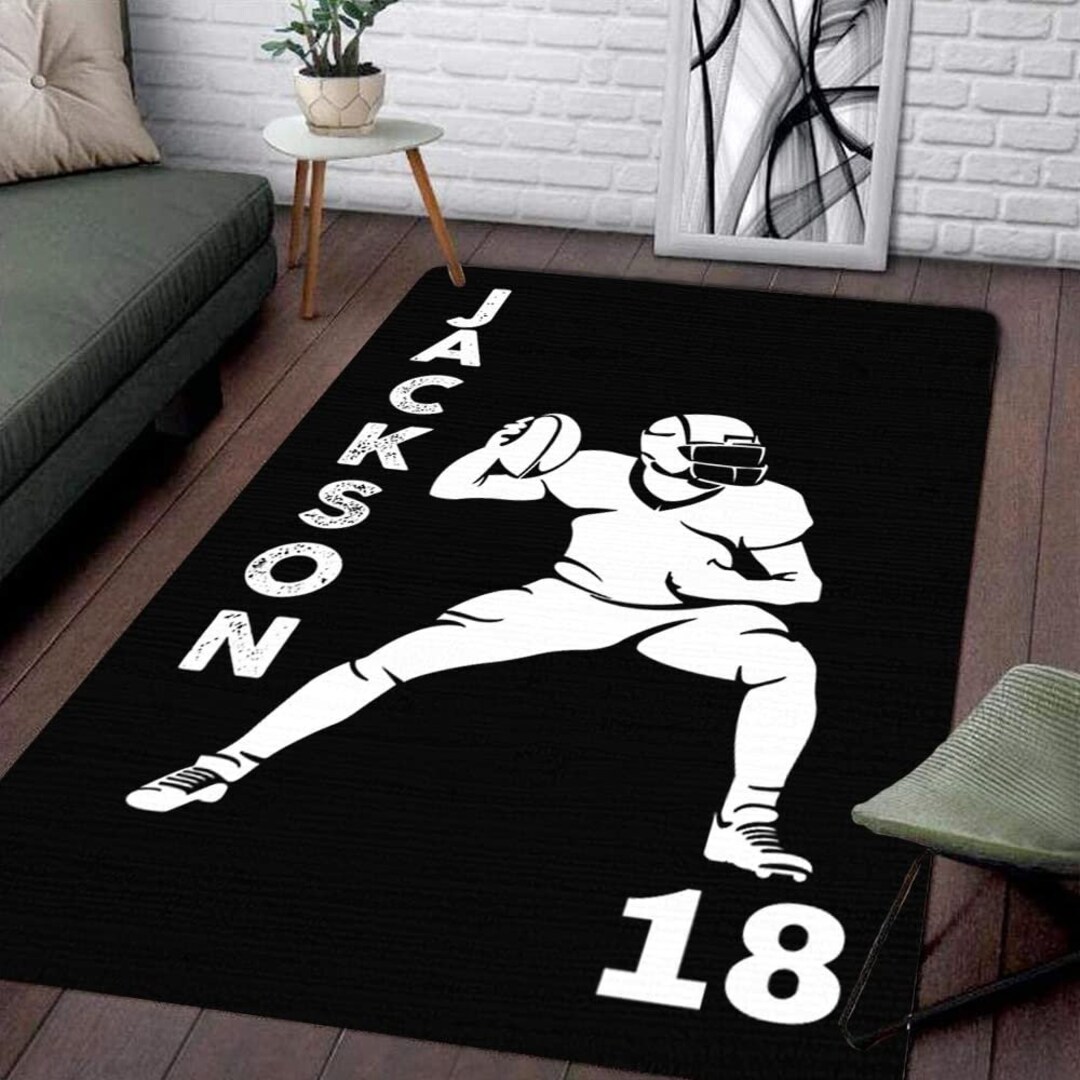 Custom Football Player Rug With Name Number, Decorative Football Rug ...