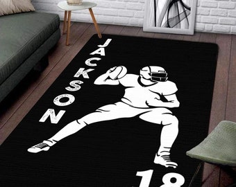 Custom Football Player Rug with Name Number, Decorative Football Rug , Football Nursery Decor, Carpet Fluffy Rugs for Sports Room Decor