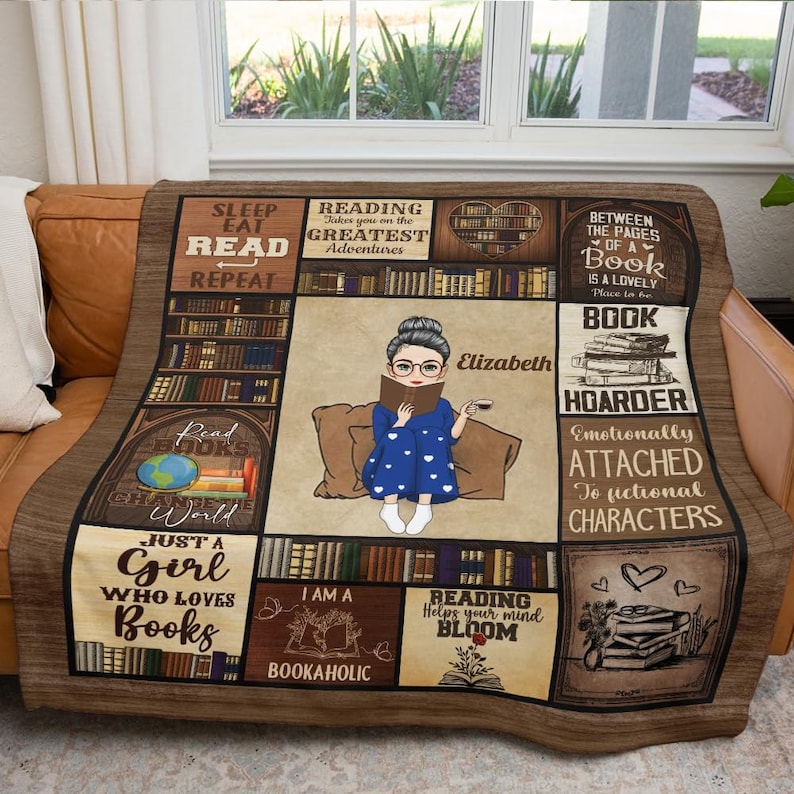 Personalized Book Lovers Throw Blanket for Reader, Bookworm, Book Blanket, Reading Lover Gift, Girl Loves Books Quilt, Custom Book Blanket imagem 10