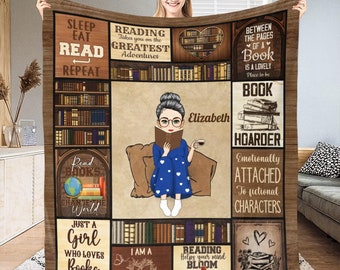 Personalized Book Lovers Throw Blanket for Reader, Bookworm, Book Blanket, Reading Lover Gift, Girl Loves Books Quilt, Custom Book Blanket