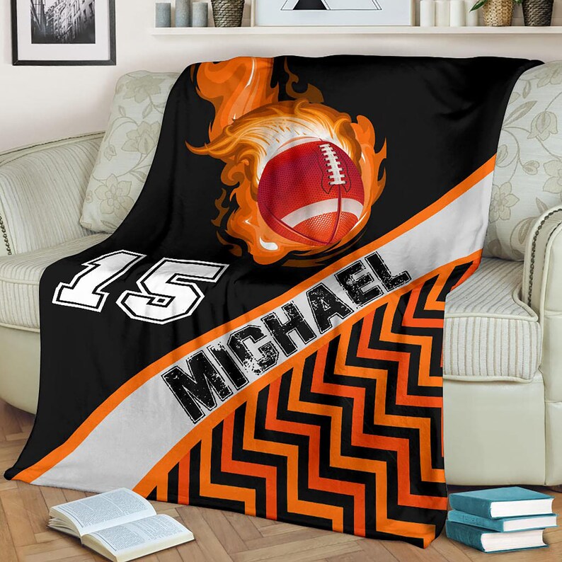 Personalized Football Blanket, Football Player Blanket, Custom Name