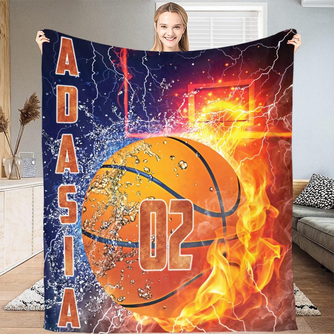 Basketball Custom Name Number Blanket, Basketball Throw Blanket