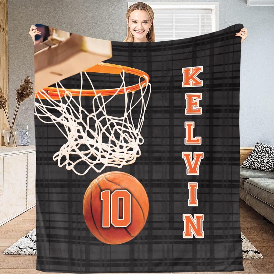 Personalized Basketball Blanket With Your Name Number, Basketball Custom Blankets, Basketball