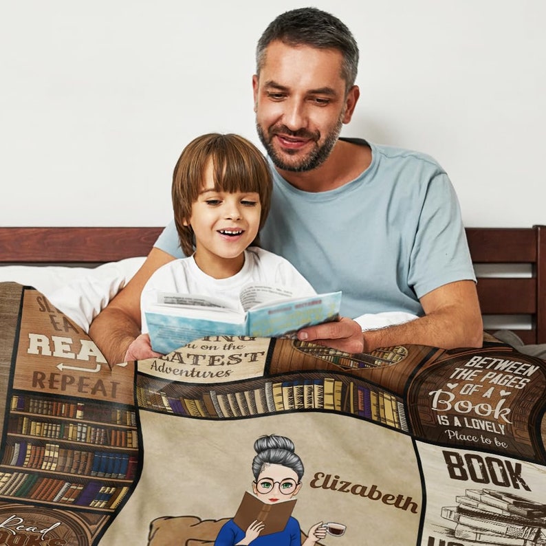 Personalized Book Lovers Throw Blanket for Reader, Bookworm, Book