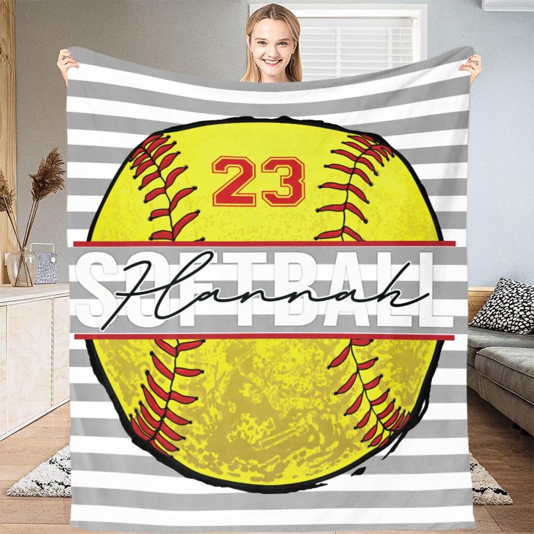 Softball Blanket Personalized Name Number Custom Softball Sherpa Fleece