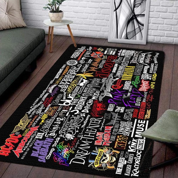 Hip Hop Area Rug, Rock and Roll Music Band Carpet Rugs For Studio Decor Washable Thin Anti-Skid Music Printed Area Rug, Rock Rug