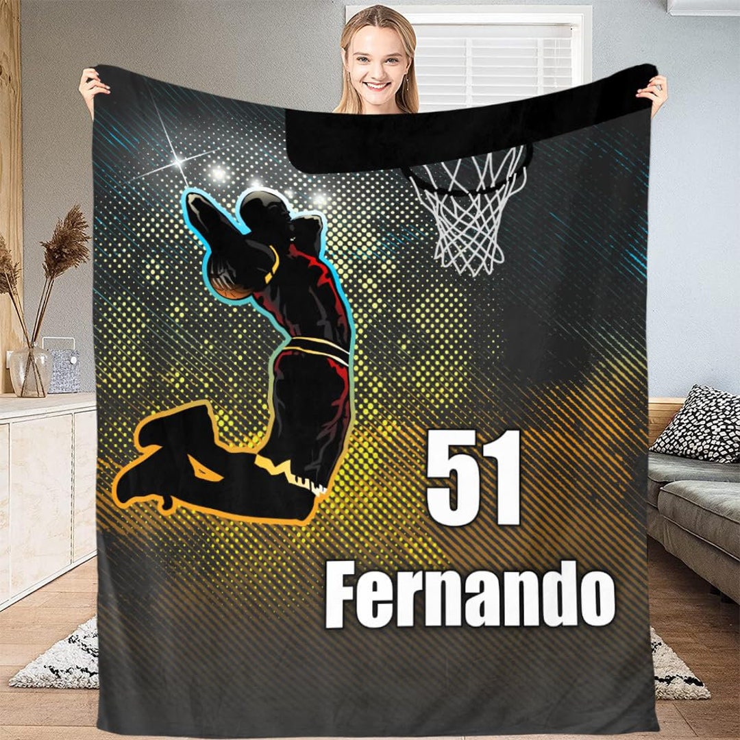 Personalized Basketball Blanket With Name Number, Custom Name Sherpa Fleece Blankets, Basketball