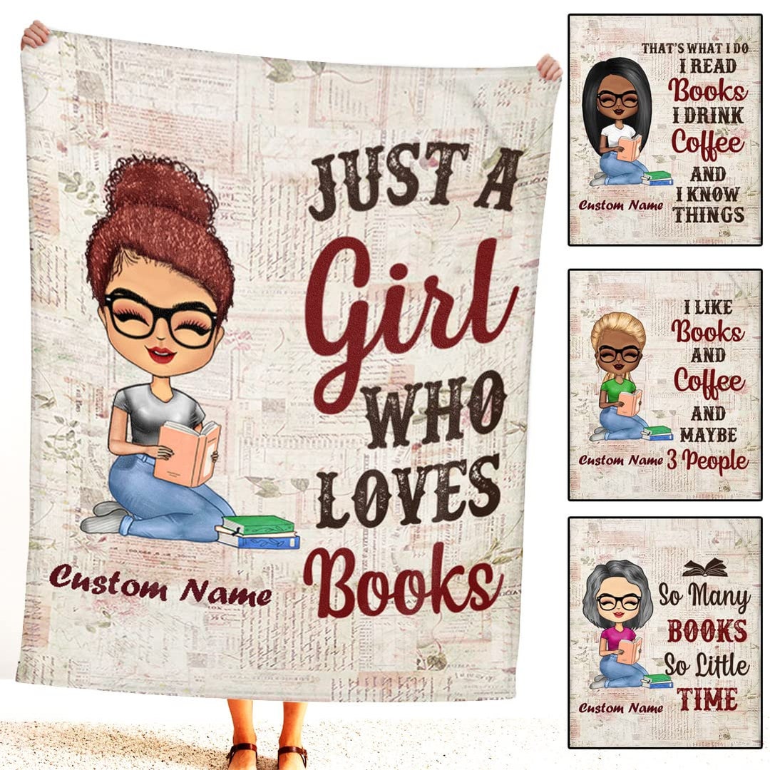 Personalized Just A Girl Who Loves Books Blanket, Books and Girl Reading, Custom Blanket for ...