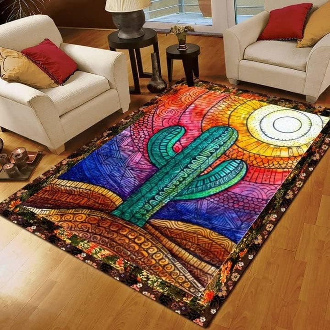 Cactus Mandalas Colorful Rug, Cactus Carpet for Classroom for Living ...