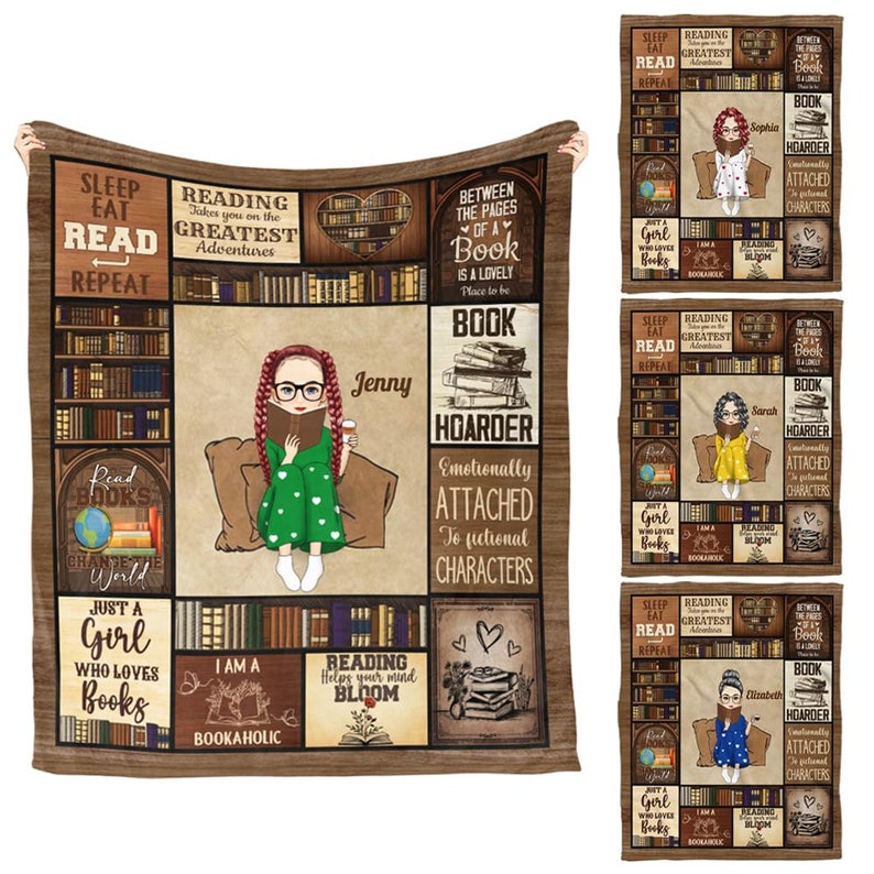 Personalized Book Lovers Throw Blanket for Reader, Bookworm, Book Blanket, Reading Lover Gift, Girl Loves Books Quilt, Custom Book Blanket image 7