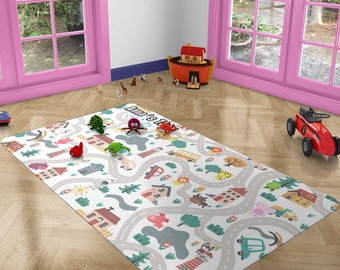 Spielzimmer Teppich Straßenteppich, Lernspielzimmer Spielzimmer Teppich, Straßenverkehr Teppich Mehrfarbiger Teppich Junge Mädchen Kinderteppich Ideales Geschenk Kind