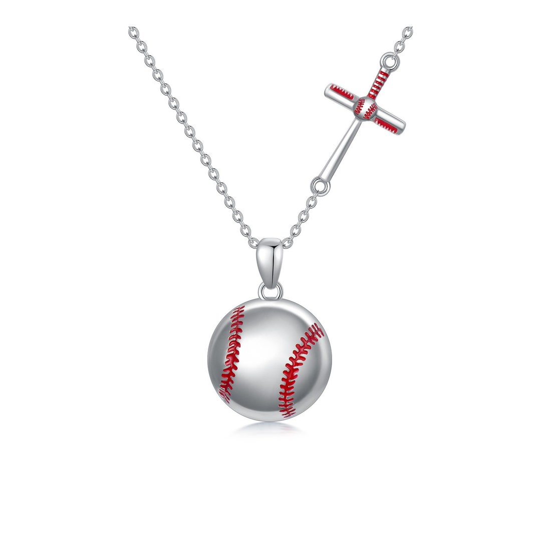 Baseball Cross Necklace in White Gold Plated Sterling Silver Etsy