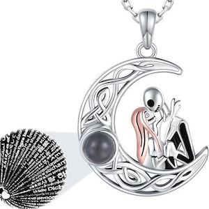 Jack And Sally Skull Rose Flower Heart Pendant Skellington Jewelry Nightmare Necklace Before Christmas Gifts for Wife Girlfriend