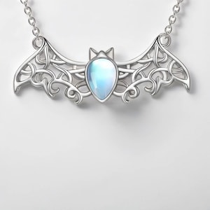 Moonstone Bat Necklace for Women  Celtic Bat Pendant Irish Jewelry Halloween Christmas Gifts for Girls