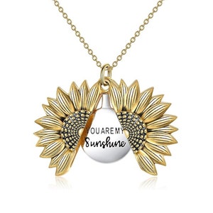 Sunflower Locket Necklace You Are My Sunshine Engraved Pendant Necklaces Anniversary Jewelry for Her