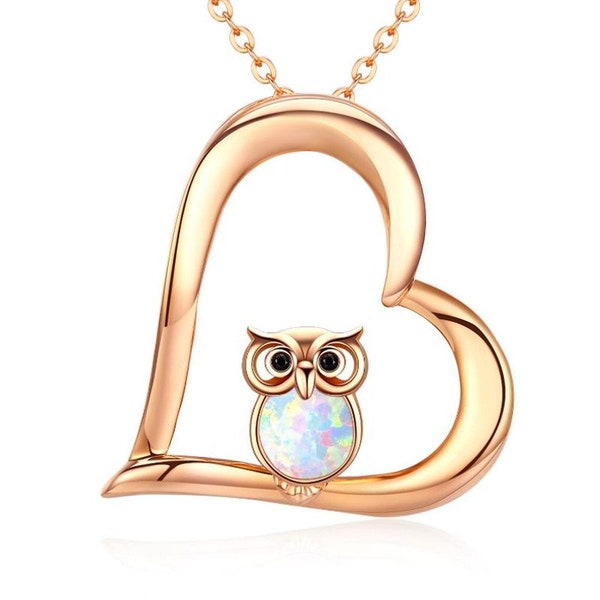 Owl Necklace Cute Opal Jewelry 18K Plated  Rose Gold Necklace for Women