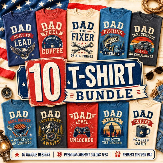 Dad Shirt Comfort Color T-shirt Bundle, Comfort Colors Shirt Designs Bundle, Vintage Dad Tee Graphics, Fathers Day Shirt Bundle