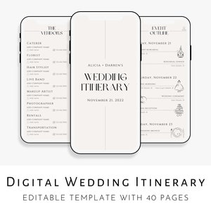 Digital Wedding Itinerary Template, Minimalist Wedding Planner Template, Modern Wedding Weekend Itinerary, Editable Template Download