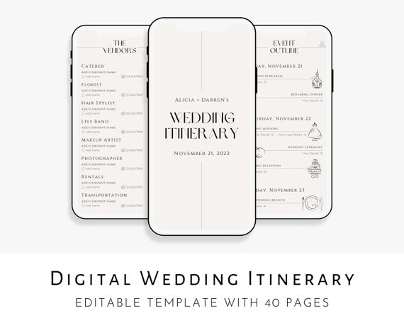 Digital Wedding Itinerary Template, Minimalist Wedding Planner Template, Modern Wedding Weekend Itinerary, Editable Template Download