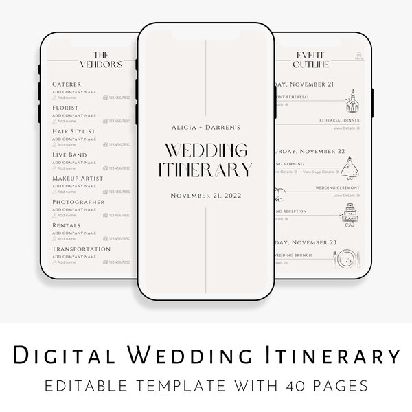 Digital Wedding Itinerary Template, Minimalist Wedding Planner Template, Modern Wedding Weekend Itinerary, Editable Template Download