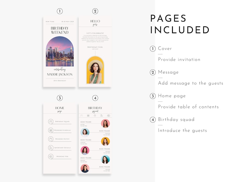 Digital Birthday Weekend Itinerary Template, Birthday Invitation