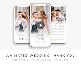 Digital Wedding Thank You Card Template, Minimalist Wedding Thank You Note, Wedding Photo Thank You Card Video, Editable Template Download