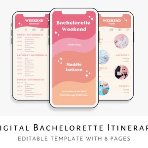 Digital Bachelorette Itinerary Template, Retro Bachelorette Weekend Itinerary, Bachelorette Planner Template, Editable Template Download