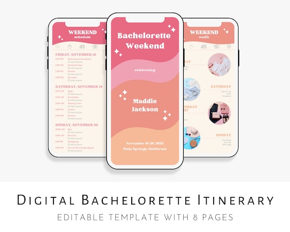 Digital Bachelorette Itinerary Template, Retro Bachelorette Weekend Itinerary, Bachelorette Planner Template, Editable Template Download