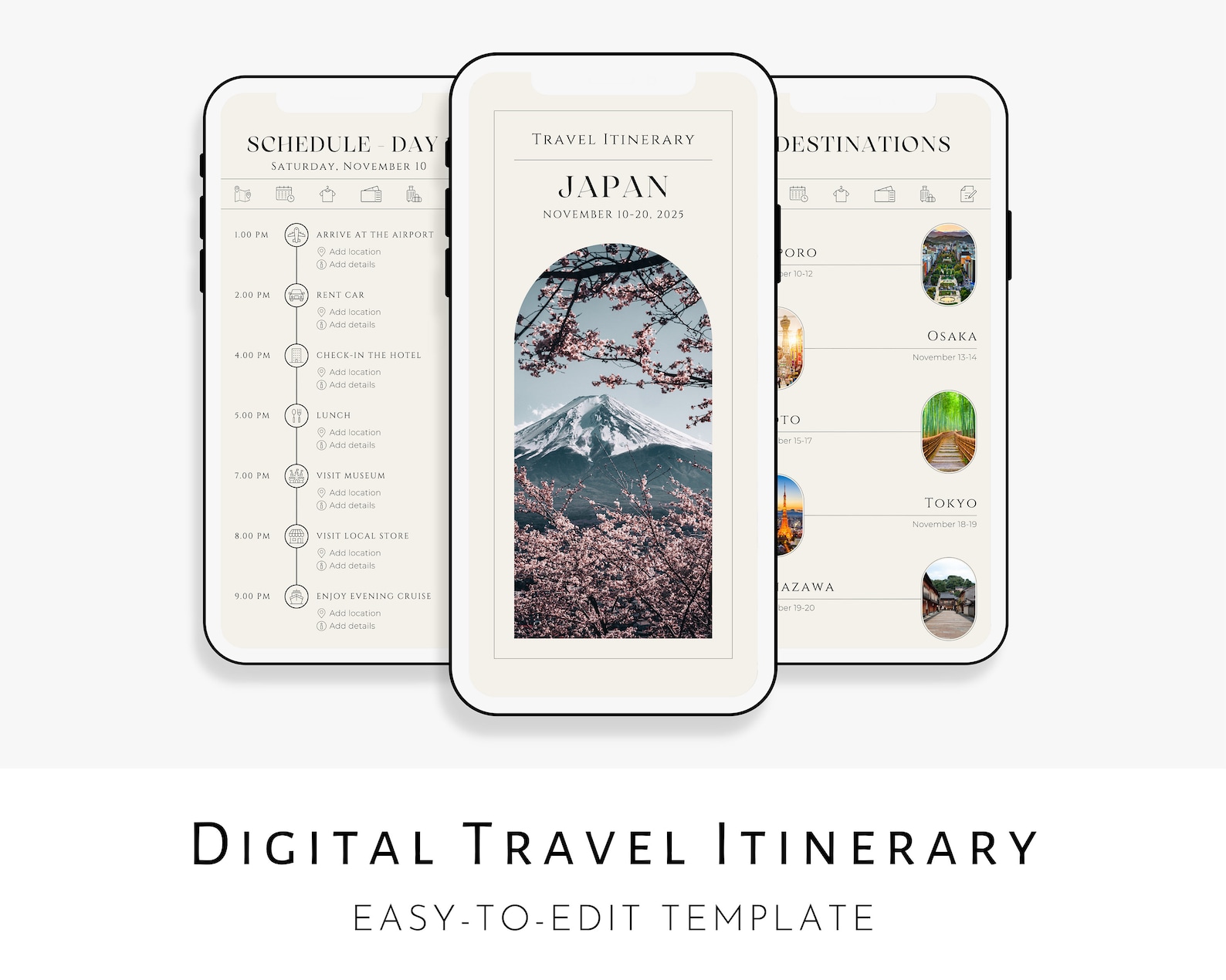 Digital Travel Itinerary Template, Vacation Planner Template ...