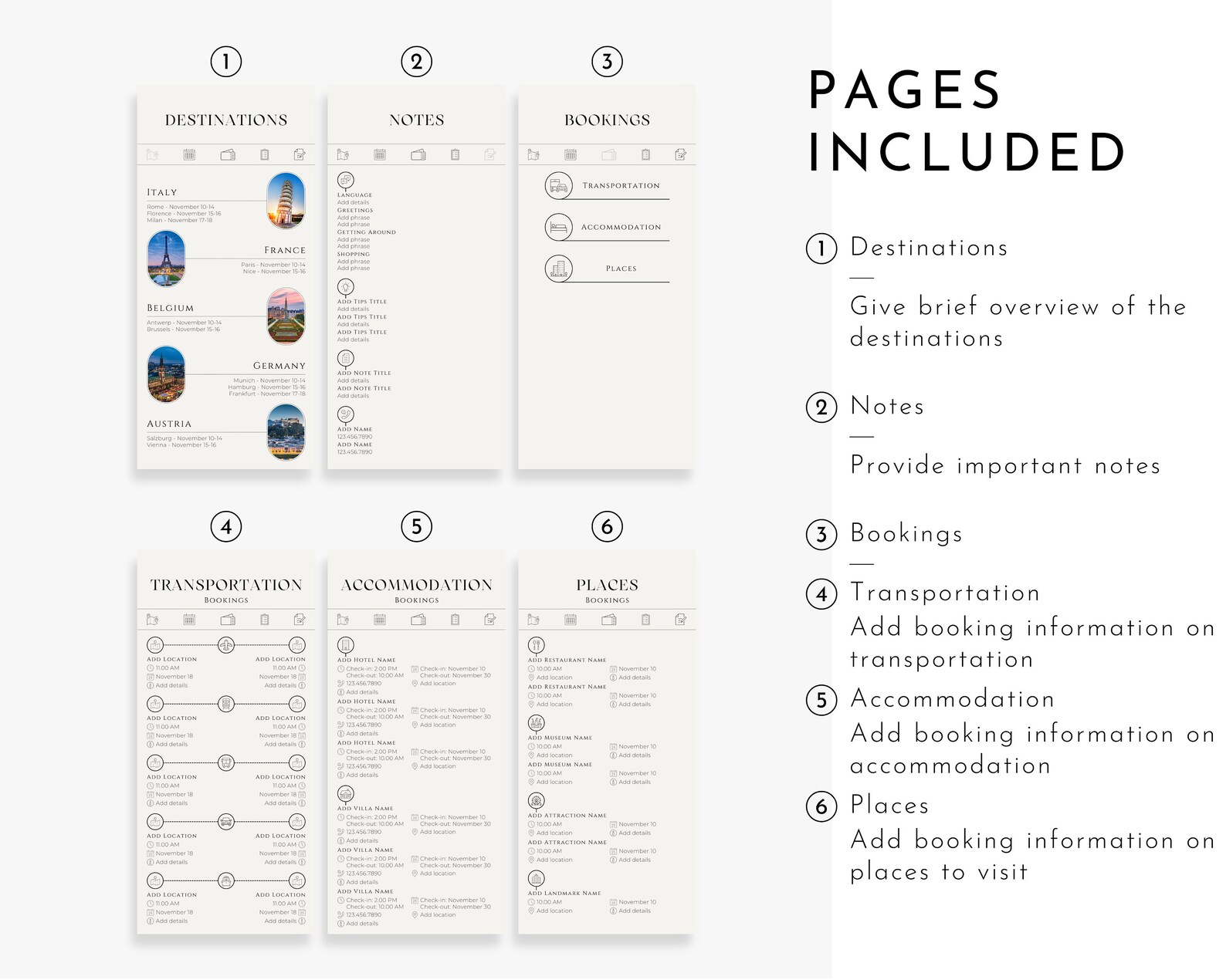 Digital Travel Itinerary Template Trip Itinerary Digital Etsy
