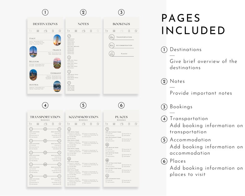 Digital Travel Itinerary Template, Trip Itinerary Digital Template ...