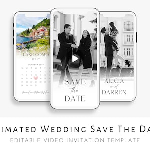 Digital Save The Date Template, Minimalist Wedding Save The Date Calendar, Photo Save The Date Video Invitation, Editable Template Download