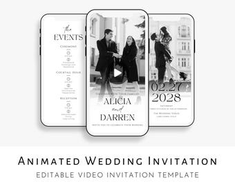 Modèle numérique de faire-part de mariage, faire-part de mariage minimaliste, faire-part de mariage animé avec photo, modèle modifiable à télécharger