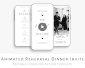 Digital Rehearsal Dinner Invitation, Minimalist Wedding Rehearsal Invite, The Night Before Wedding Video Invitation, Editable Template