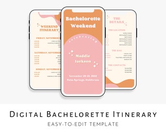 Digital Bachelorette Itinerary Template, Bachelorette Digital Invitation, Boho Bachelorette Weekend, Itinerary Planner Template, Editable
